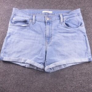 Levis Denim Shorts Womens 33 Blue Mid Length Cuffed Bermuda Jeans Casual